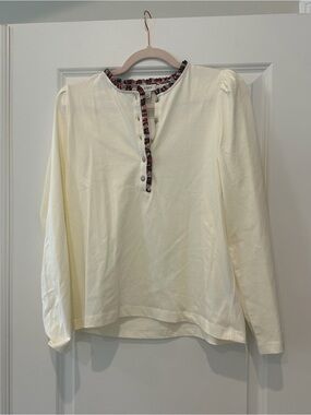J. Crew Cream Long-Sleeve Henley with Plaid Trim